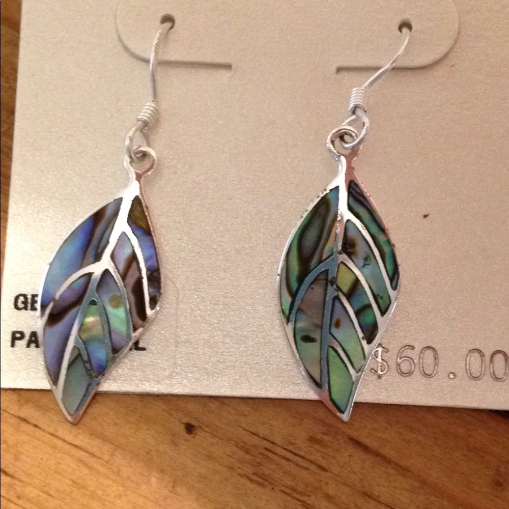 Sterling silver pauashell abalone leaf earrings